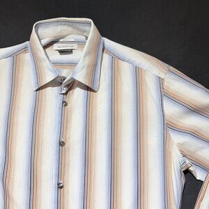 Versace Collection Men's Dress Shirt 42/16.5 Brown/Blue stripe Long Sleeve